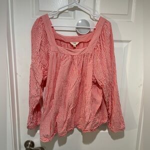 Terra & Sky Striped Coral Square Neck Cotton Women's Top